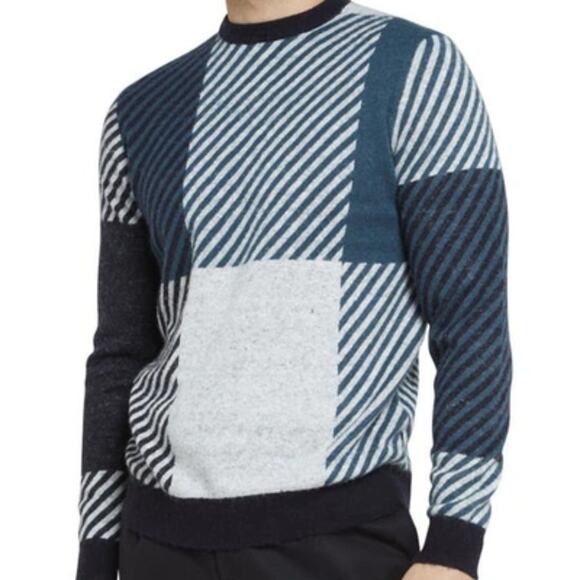 Ted Baker Skylark Check Pattern Crewneck Sweater Navy size 4 - Picture 1 of 9